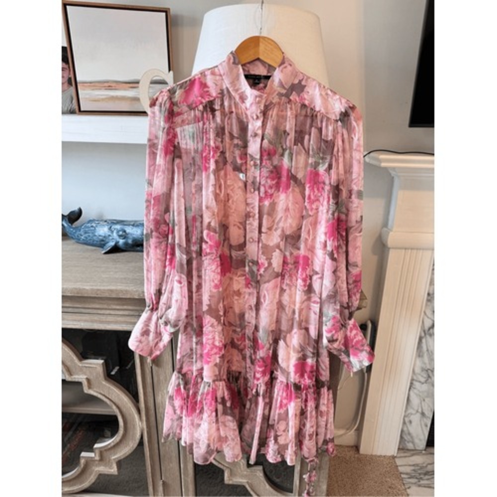 Alex Marie Floral Ruffle Mini Dress Womens Pink Size 6